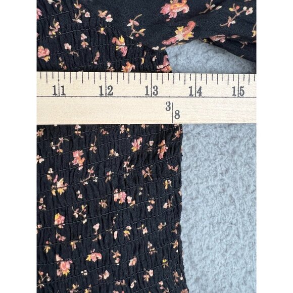 Madewell Smocked Peplum Floral AOP Blouse Black Size 0 Stretch Peasant Spring - Picture 4 of 12